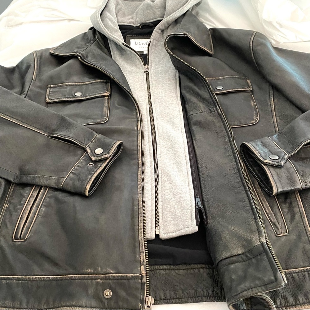 Vintage Leather Biker jacket Black SZ. L  NWOT - Picture 8 of 15